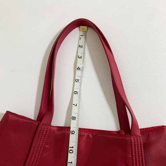 SHISEIDO Ginza Tokyo Fabric Shoulder Bag Red Faux Leather Handles Light Weight - Picture 9 of 14